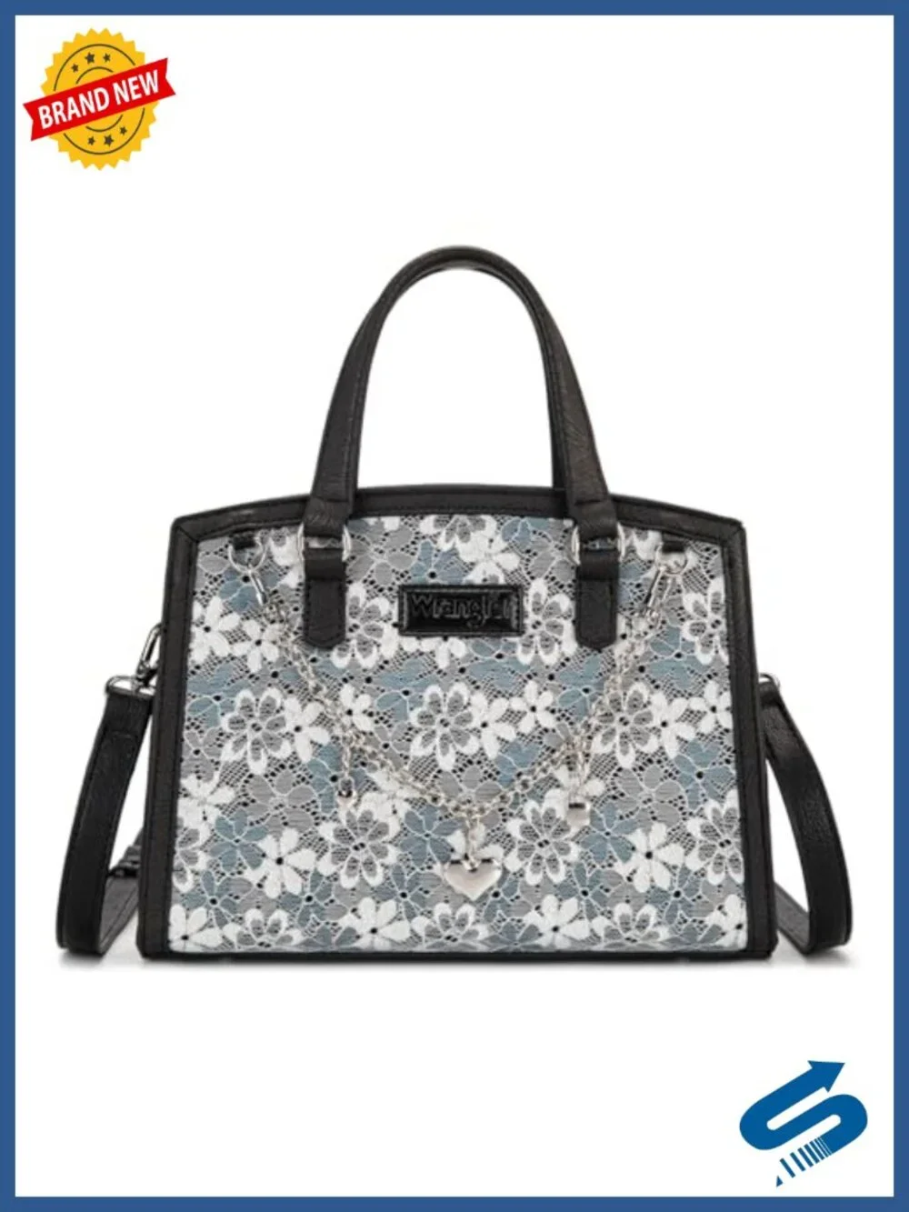 Womens Lace Satchel Tote Bag, Medium Crossbody Top Handle Purse with Floral